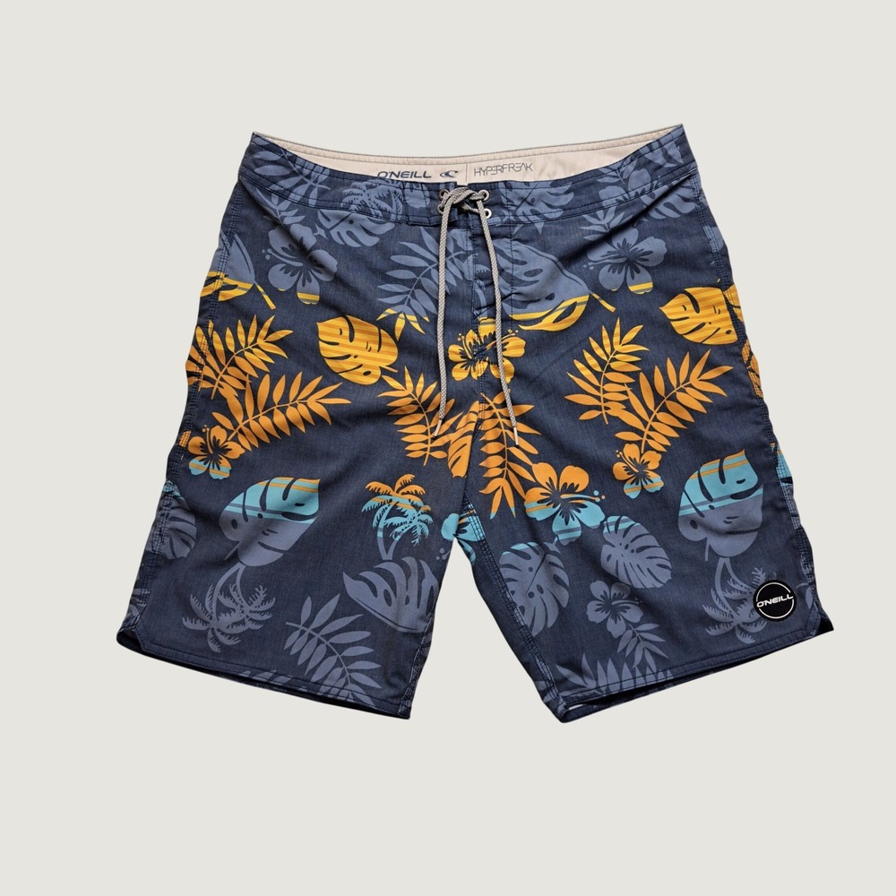 O'Neill Hyperfreak Board Shorts Men 34 Blue Orange Excellent Tropical Floral